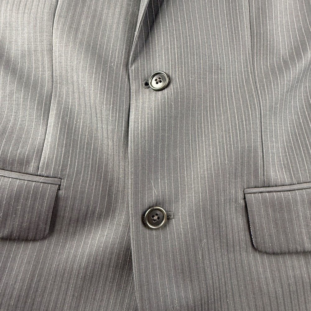 Pronto Uomo Mens 39 Long Wool Pinstripe Suit Jacket Blazer Grey Two Button Vent